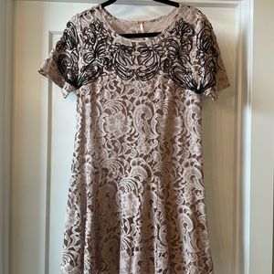Free People Mini Light Pink Lace Dress with Black Embroidery, size S